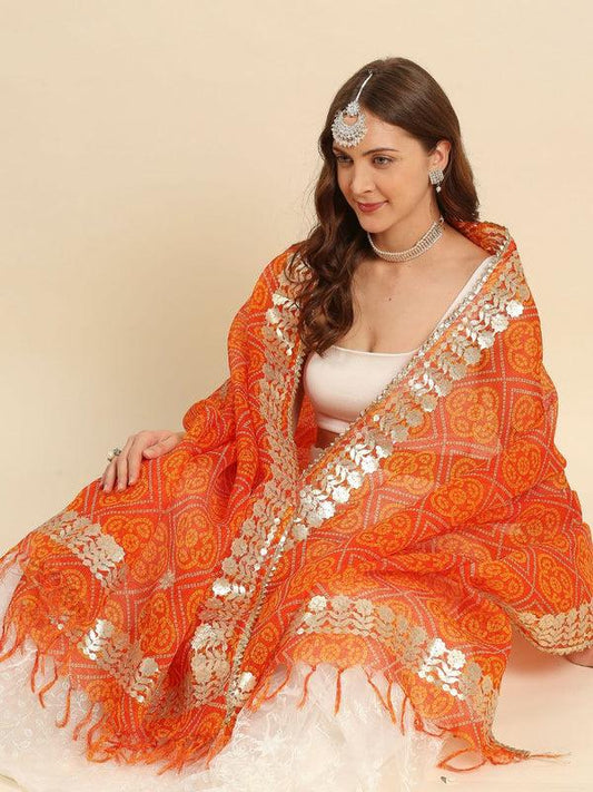 Ikat Printed Kota Cotton Dupatta With Gotta Patti Border dupatta/shawl/stole