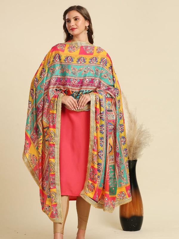 Multicolour Digitally Printed Pakistani Mirror Work Dupatta/shawl/stole