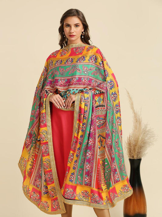 Multicolour Digitally Printed Pakistani Mirror Work Dupatta/shawl/stole