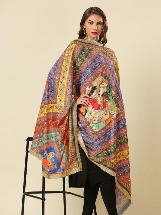 Multicolour Digitally Printed Pakistani Mirror Work Dupatta/shawl/stole