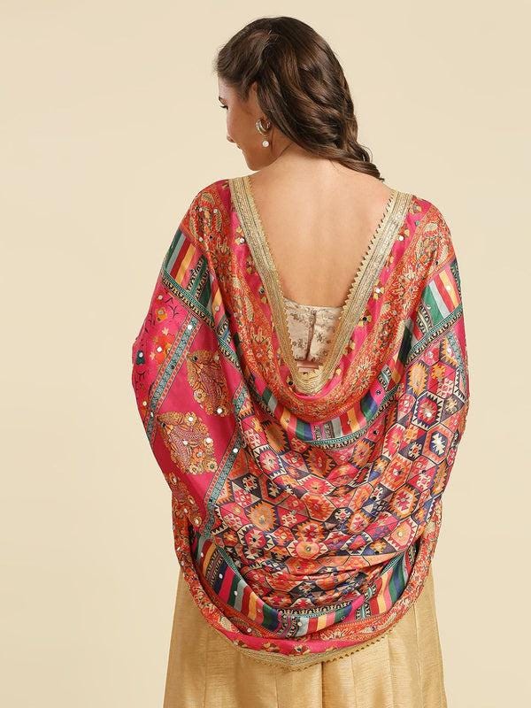 Multicolour Digitally Printed Pakistani Mirror Work Dupatta/shawl/stole
