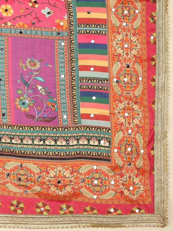 Multicolour Digitally Printed Pakistani Mirror Work Dupatta/shawl/stole