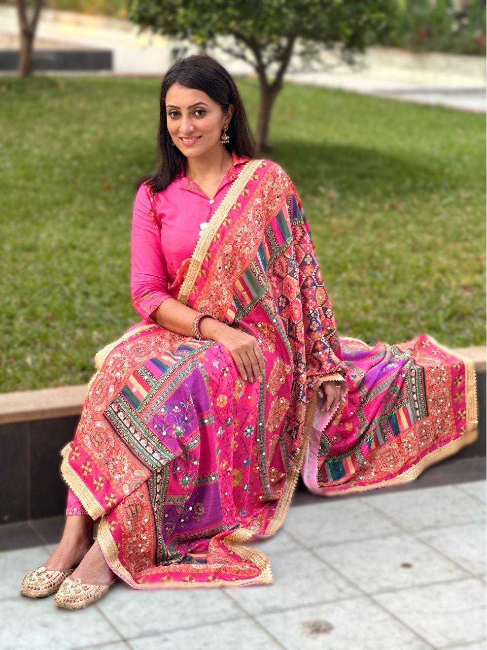 Multicolour Digitally Printed Pakistani Mirror Work Dupatta/shawl/stole