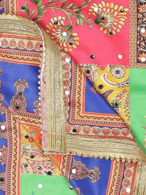 Multicolour Digitally Printed Pakistani Mirror Work Dupatta/shawl/stole