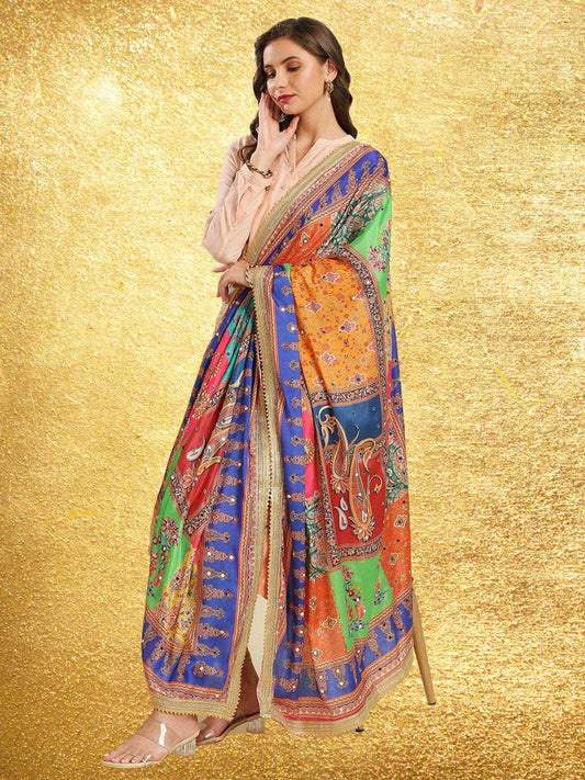 Multicolour Digitally Printed Pakistani Mirror Work Dupatta/shawl/stole