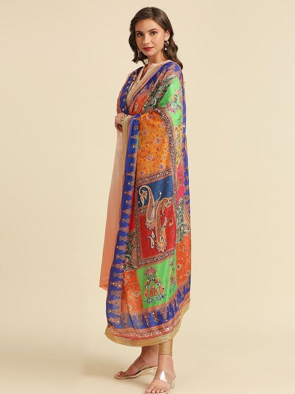 Multicolour Digitally Printed Pakistani Mirror Work Dupatta/shawl/stole