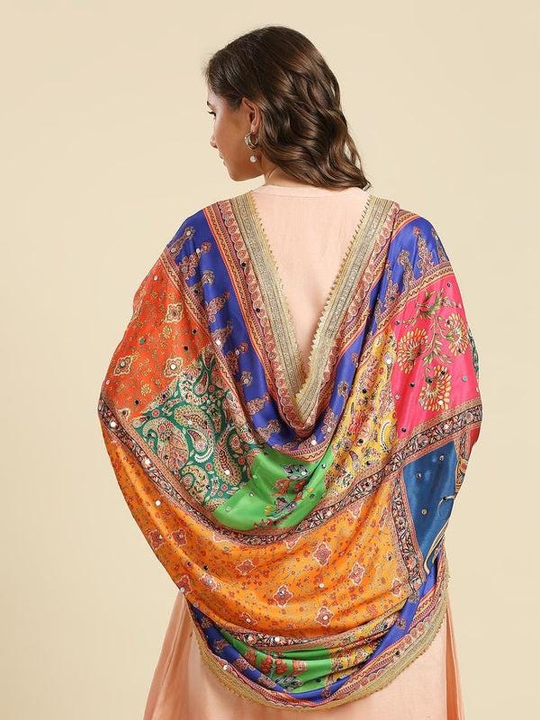 Multicolour Digitally Printed Pakistani Mirror Work Dupatta/shawl/stole