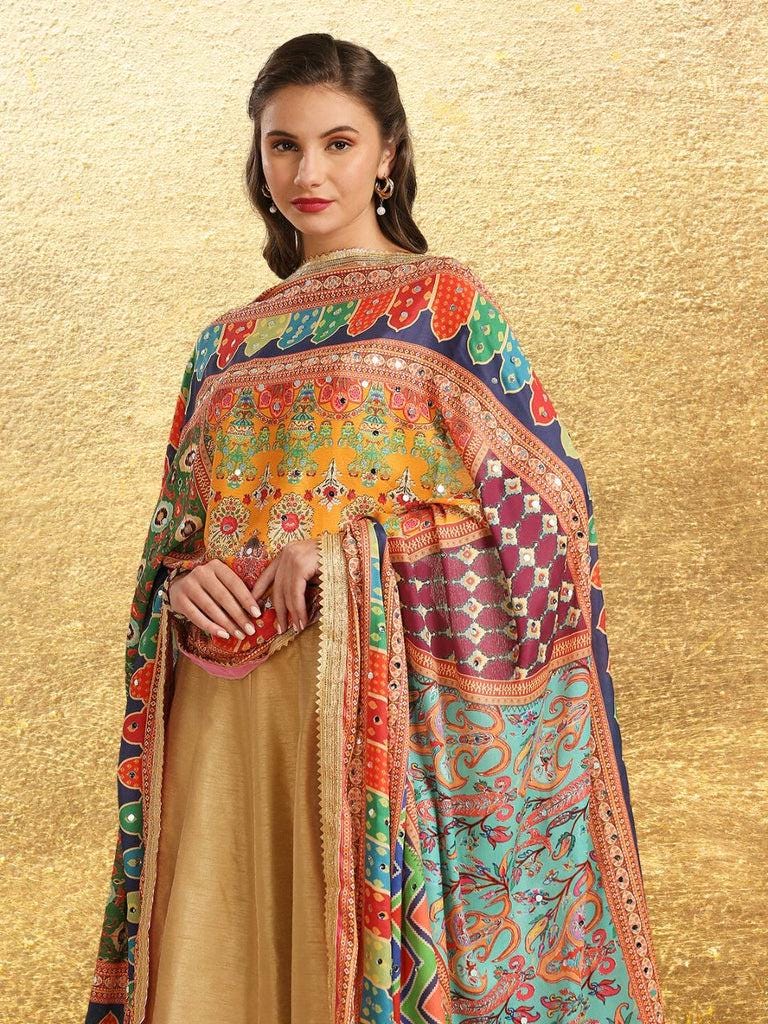 Multicolour Digitally Printed Pakistani Mirror Work Dupatta/shawl/stole
