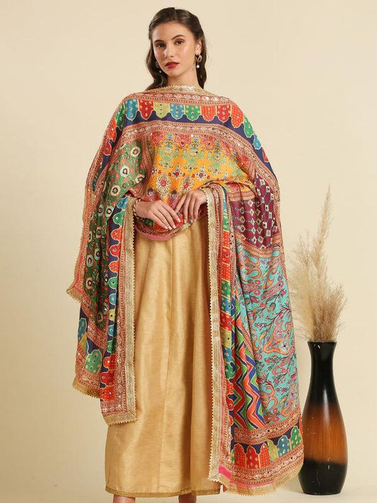 Multicolour Digitally Printed Pakistani Mirror Work Dupatta/shawl/stole