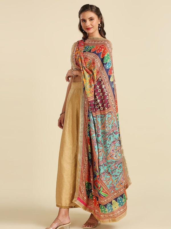 Multicolour Digitally Printed Pakistani Mirror Work Dupatta/shawl/stole