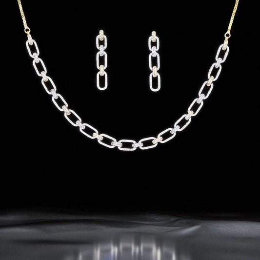 American Diamonds Cubic Zirconia paperclip design Necklace Set With 2 tone Plating real diamond lookalike