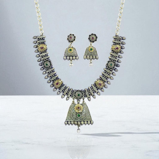 Oxidised German Silver Necklace With 2 Tone Plating