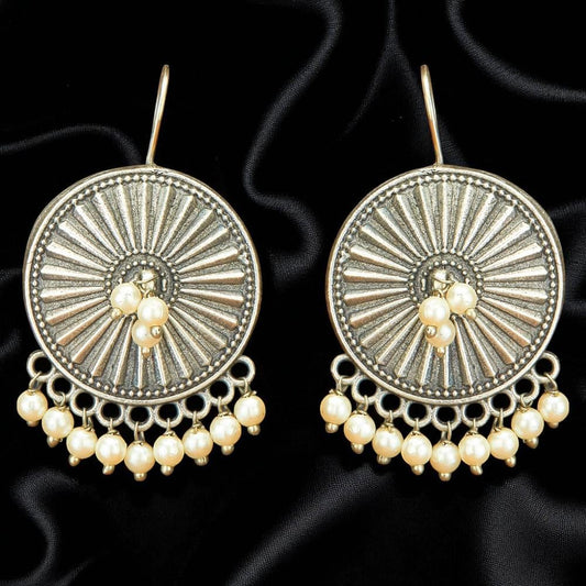 Moti Earring With Oxidised Plating