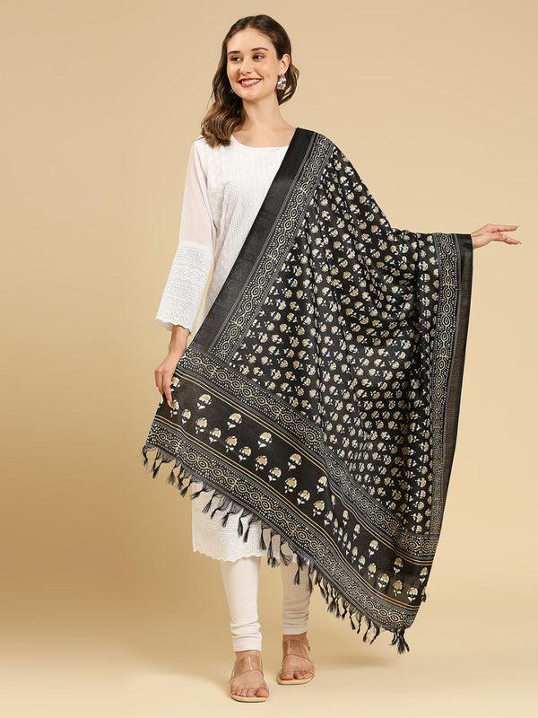 Black & Beige Printed Art Silk Dupatta/shawl/stole