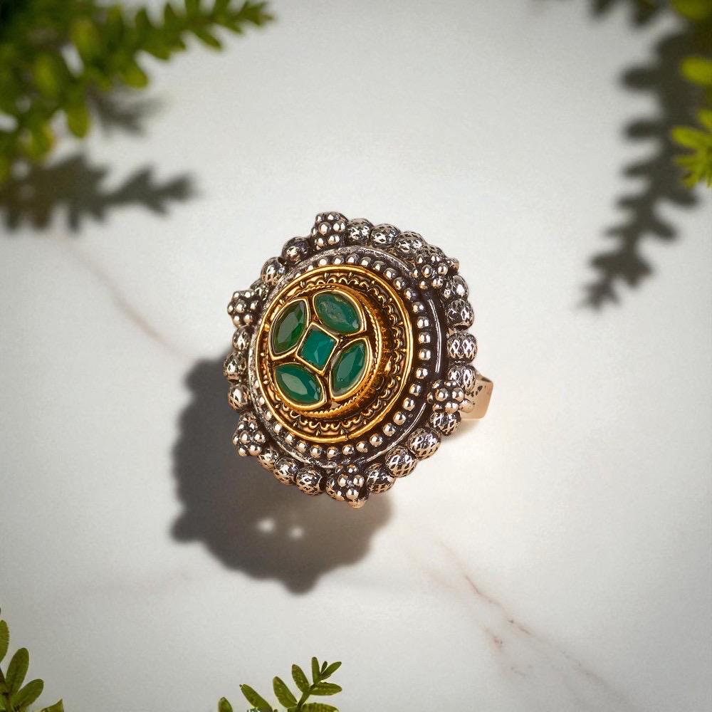 Oxidized silver rings adjustable silver with gem stones