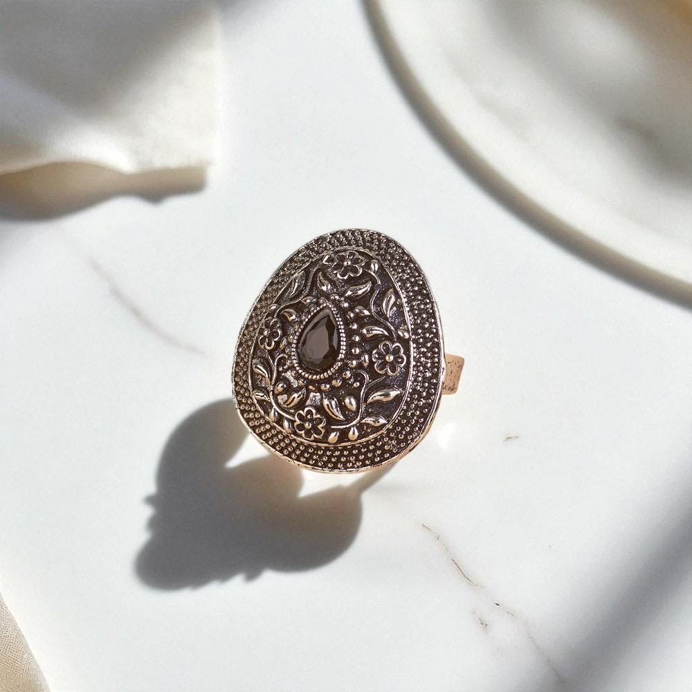 Oxidized silver rings adjustable silver with gem stones