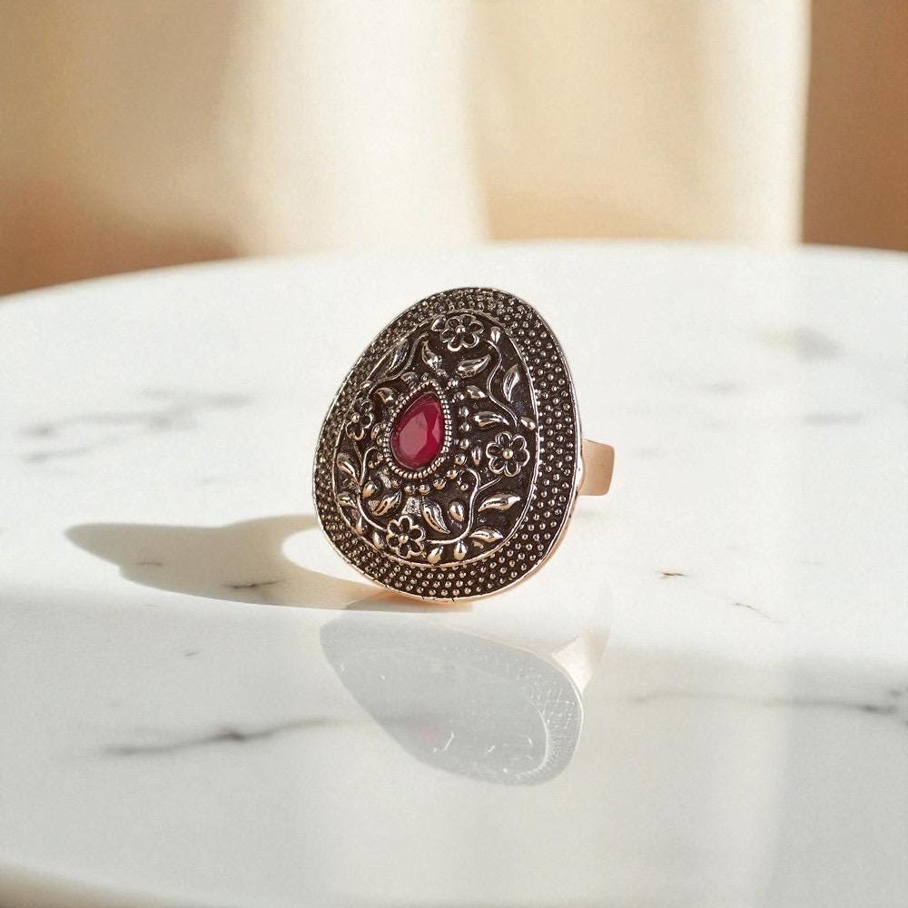 Oxidized silver rings adjustable silver with gem stones