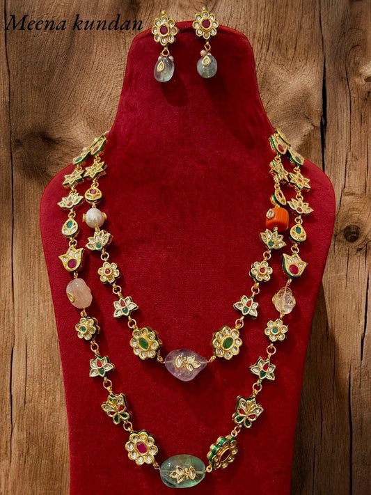 Meenakari Kundan Layered Necklace Set: Bollywood Style