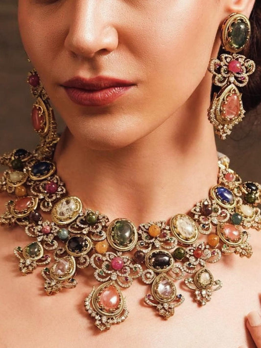 Precious stones handcrafted beauty made with 22k gold plated on brass and studded with American diamonds sabyasachi inspired