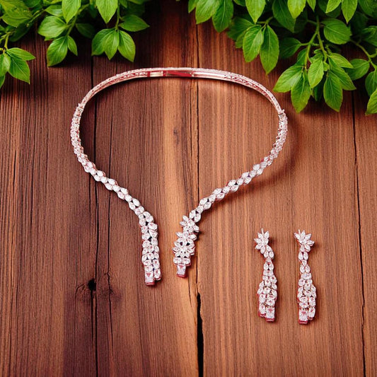 American Diamonds Cubic Zirconia Necklace Set With silver Plating real diamond lookalike