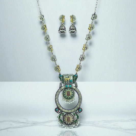 Oxidised German Silver Necklace With 2 Tone Plating