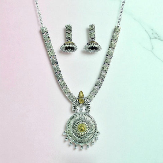 Oxidised German Silver Necklace With 2 Tone Plating