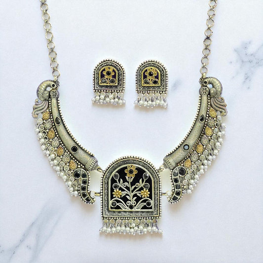 Oxidised German Silver Necklace With 2 Tone Plating black