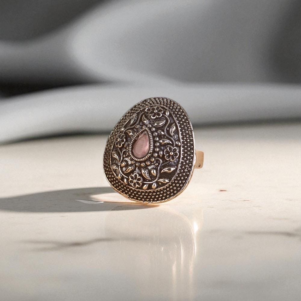 Oxidized silver rings adjustable silver with gem stones