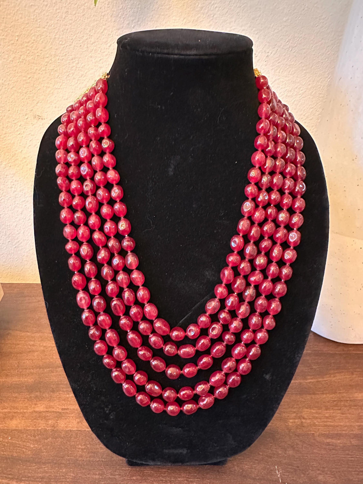 Beaded 5 Layered Necklace Set: Bollywood Style Gold Polished Jewelry