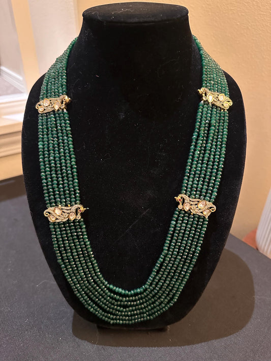 Emeralds layered Necklace Set: Mossanite, Polki American Diamonds Victorian polished