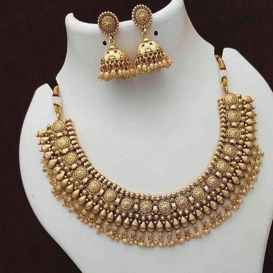Real gold look a like necklace set, adjustable antique gold polished