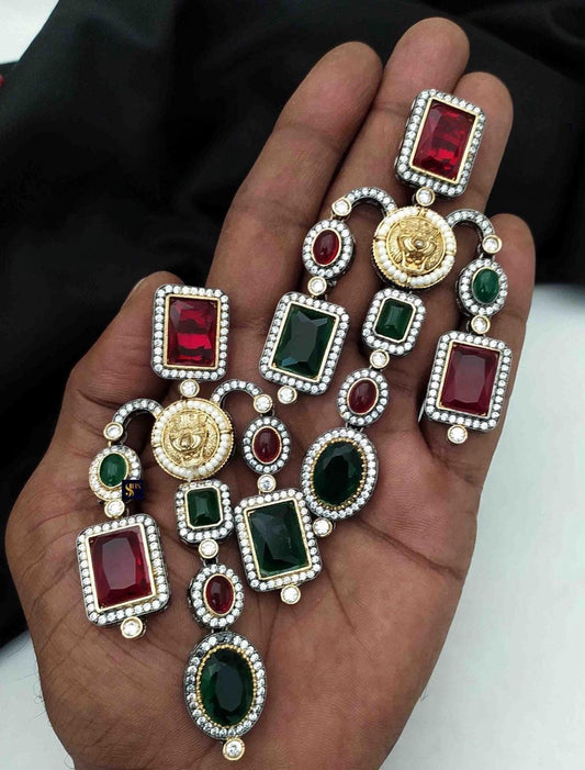 Sabyasachi inspired long chandelier earrings two tone