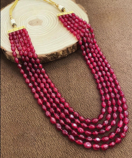 Beaded 5 Layered Necklace Set: Bollywood Style Gold Polished Jewelry