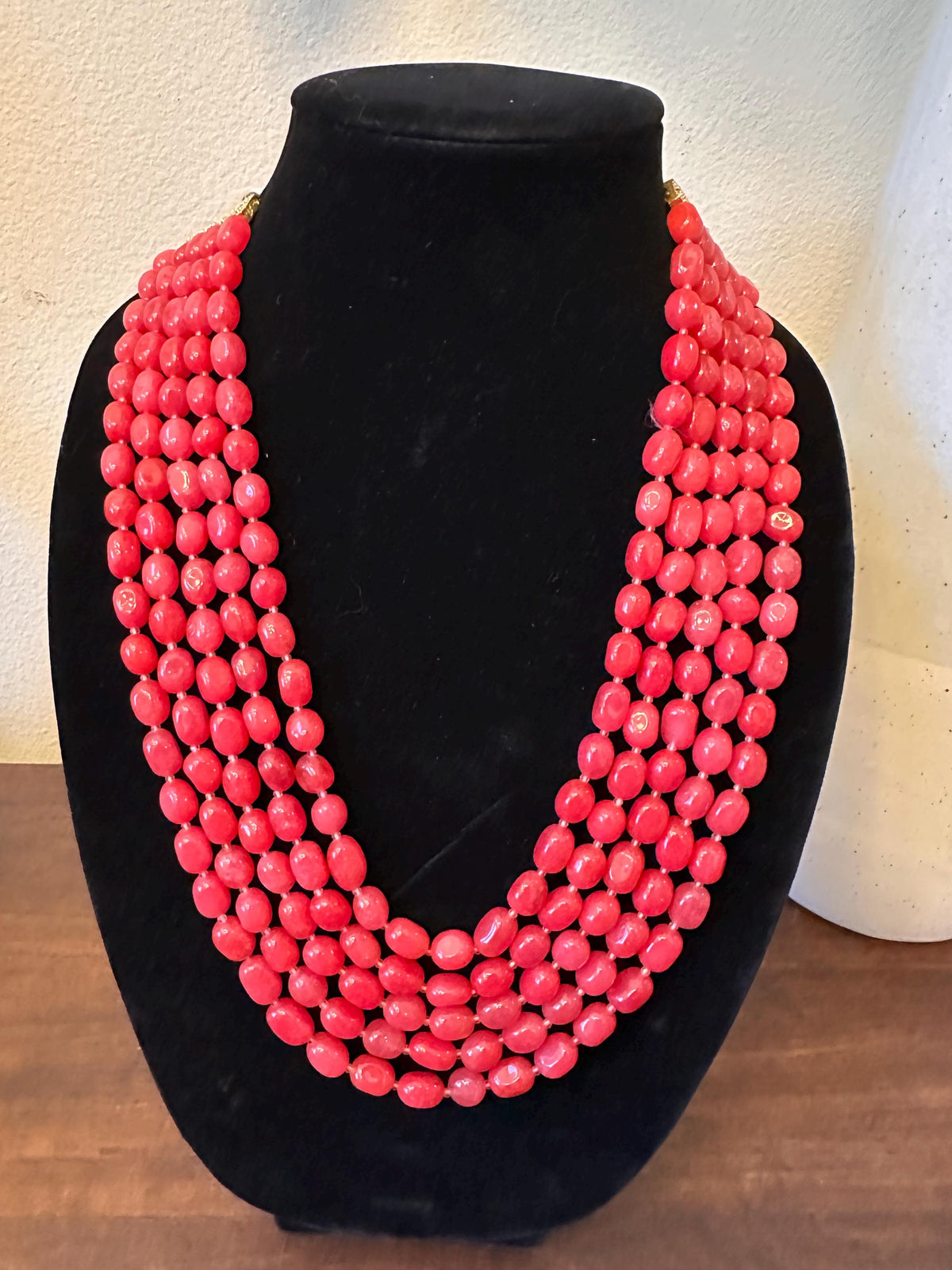 Beaded 5 Layered Necklace Set: Bollywood Style Gold Polished Jewelry