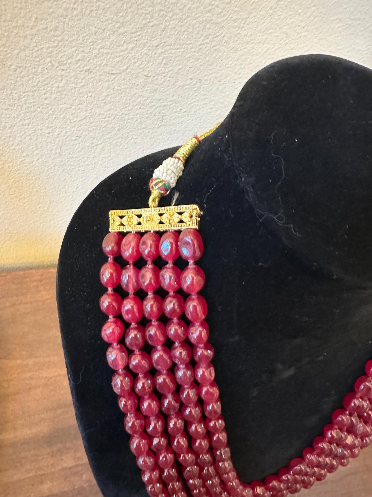 Beaded 5 Layered Necklace Set: Bollywood Style Gold Polished Jewelry