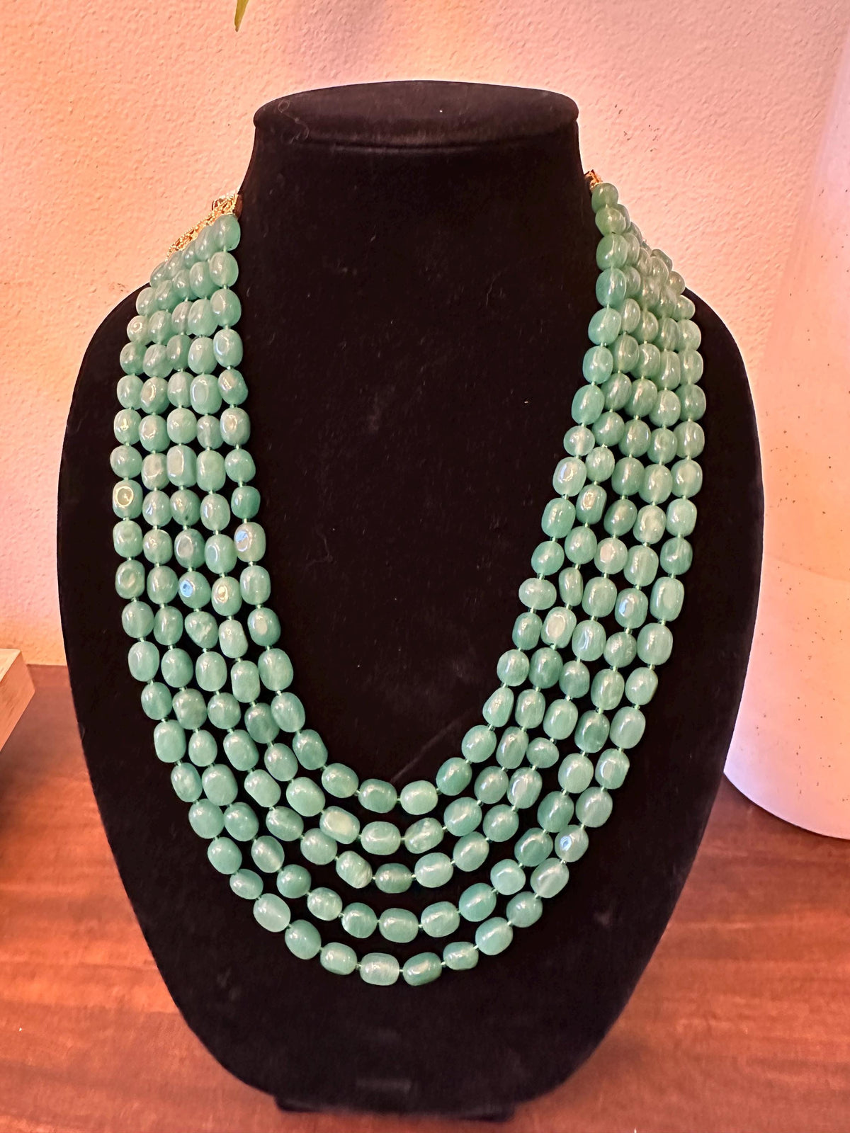Beaded 5 Layered Necklace Set: Bollywood Style Gold Polished Jewelry