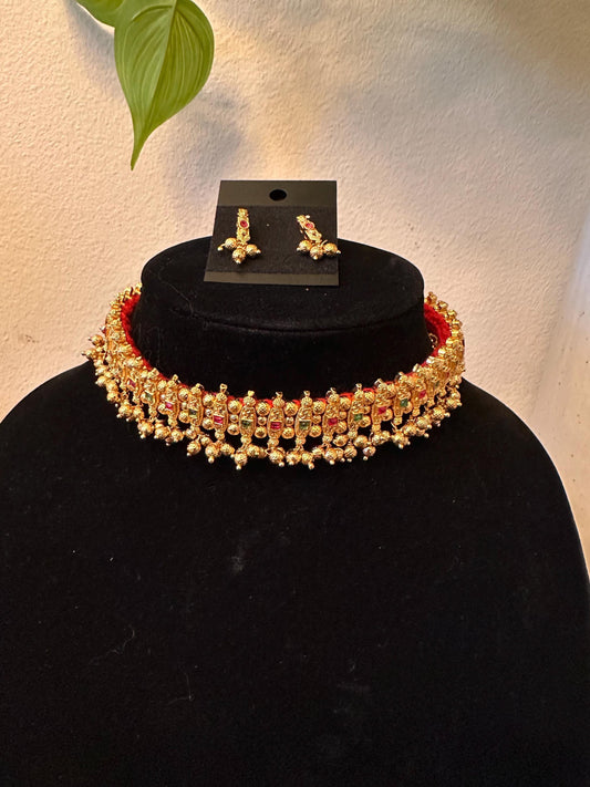 Maharashtrian gold choker ruby green choker