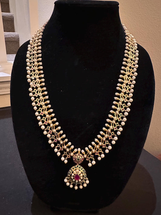 Jadau and pearls long Necklace: Bollywood Style
