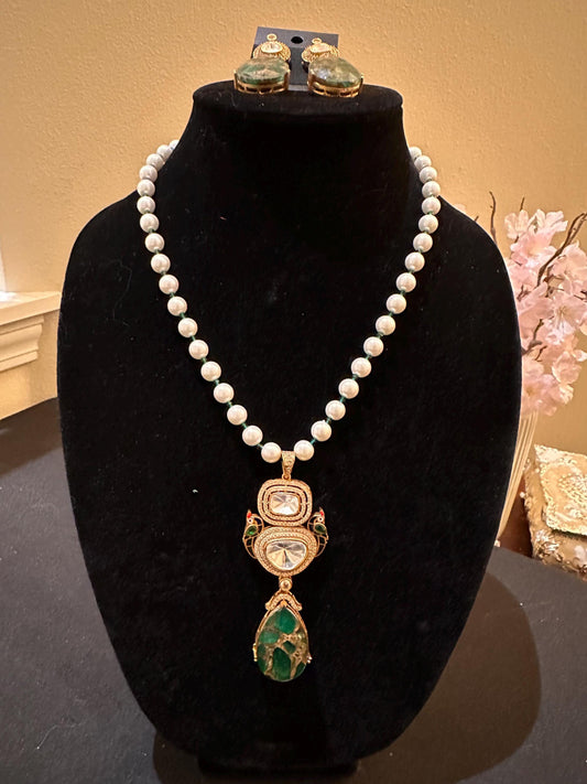 Stone Necklace Set : Mossanite, Polki American Diamonds and pearls