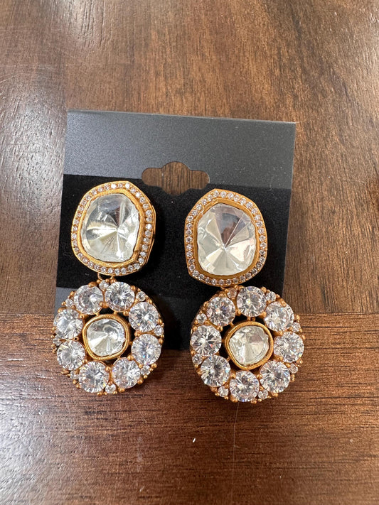 Chunky American Diamond and polki Dangle Earrings: Trendy Statement Jewelry