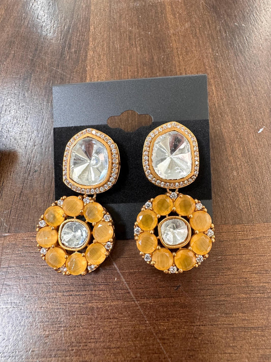Chunky American Diamond and polki Dangle Earrings: Trendy Statement Jewelry