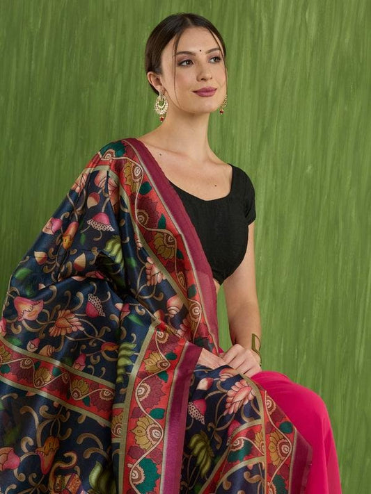 Ethnic Pichwai Printed Blue & Multi Assam Silk Dupatta/Stole/Shawl