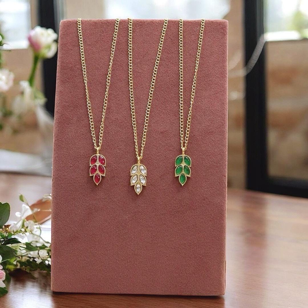 Jadau pendant delicate chain necklace with antique gold finish handmade