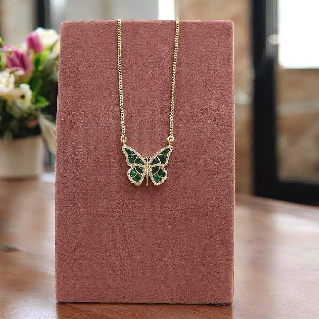Jadau and American diamond pendant delicate chain necklace with antique gold finish handmade
