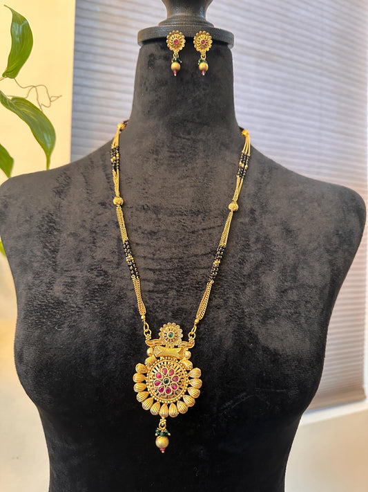 Ruby green long mangalsutra antique gold polished