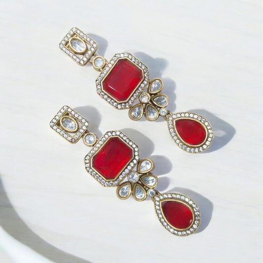 Polki and semiprecious stone earrings with American diamonds
