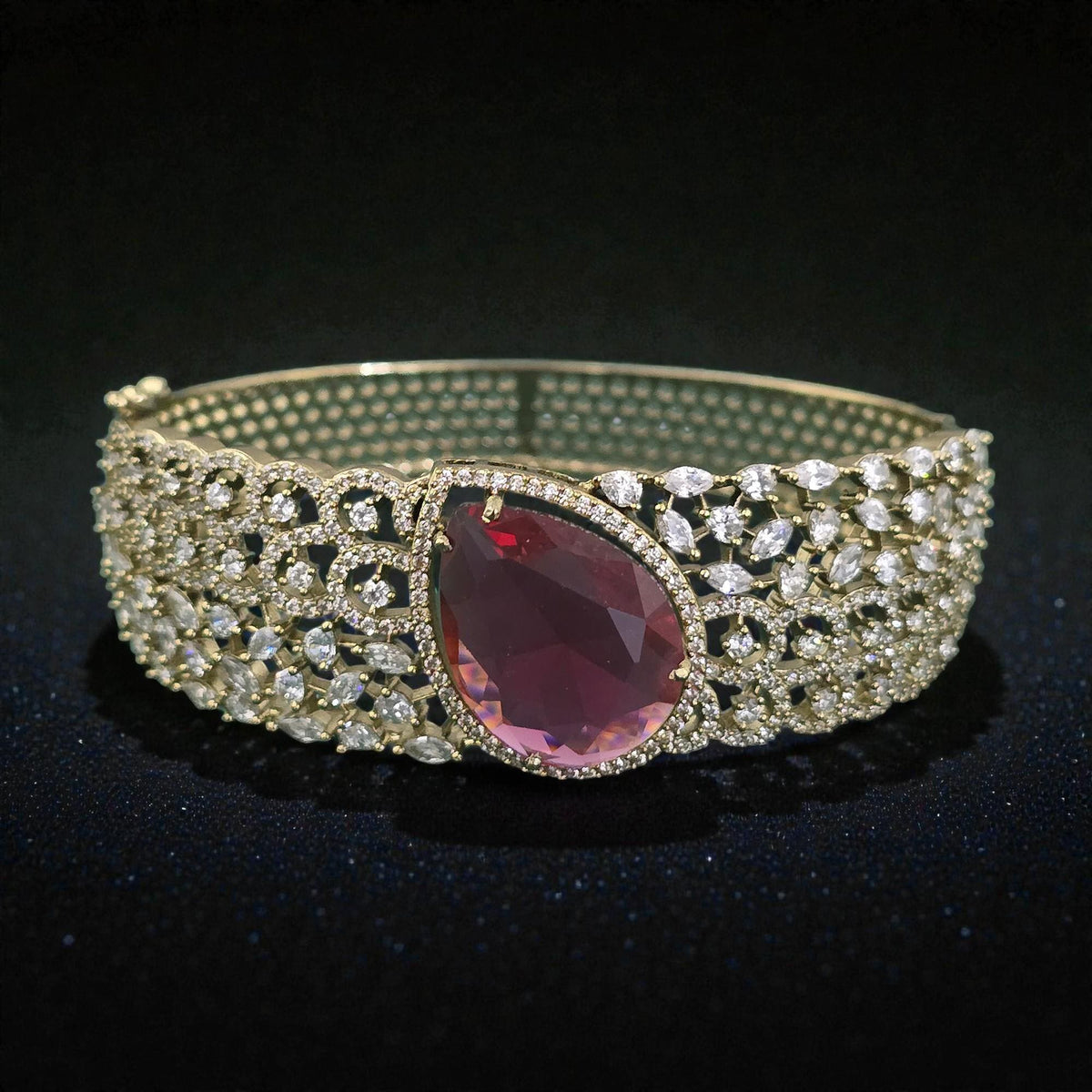 American diamonds CZ bracelets, Kada Openable gold polished