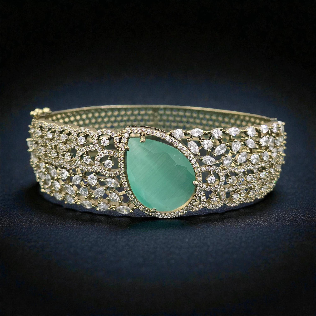 American diamonds CZ bracelets, Kada Openable gold polished