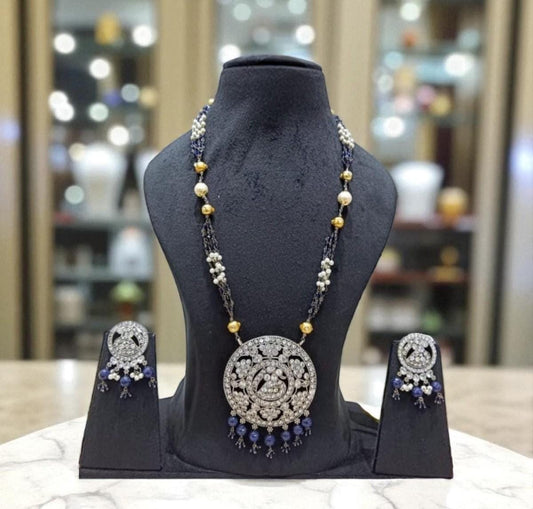German silver necklace set with rhinestones and beads turquoise and ruby color