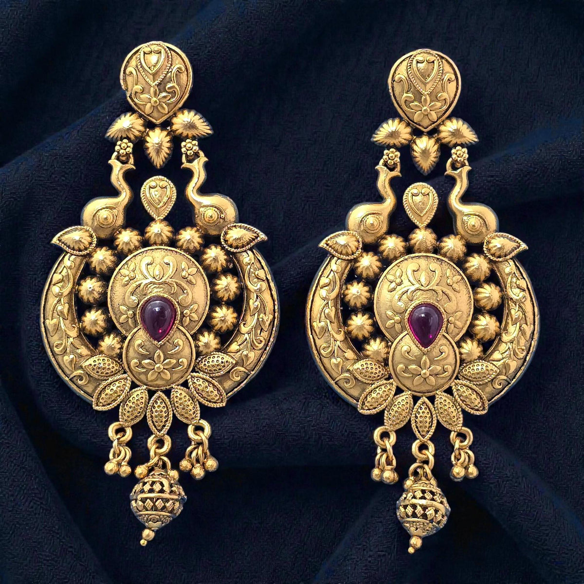 Antique Jhumkas gold polished earrings trendy light weight